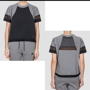 NIKE Bonded Sport Casual T-Shirt Tie Waist mesh